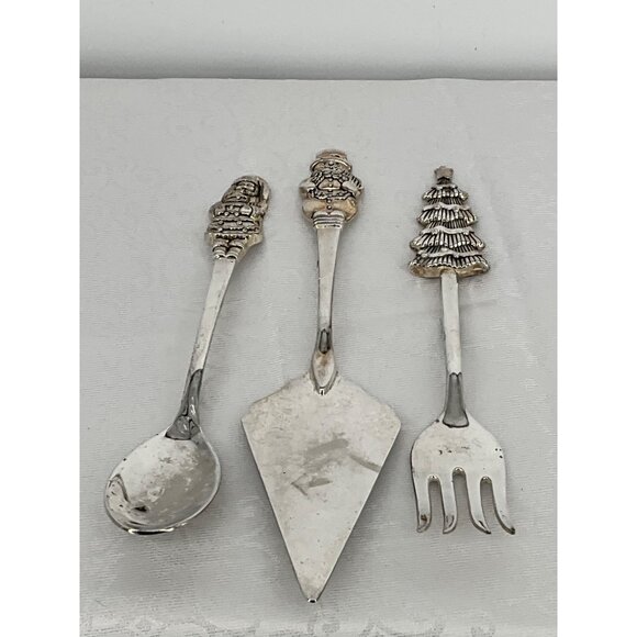 Holiday-Themed Serving Set With Santa Snowman & Tree Handles By International Si - Picture 2 of 8